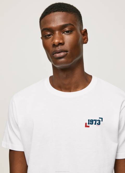 muškarci bijela Pamučna majica s logotipom iz 1973 Pepe Jeans JZ8H950
