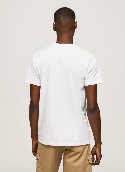 muškarci bijela Pamučna majica s logotipom iz 1973 Pepe Jeans JZ8H950
