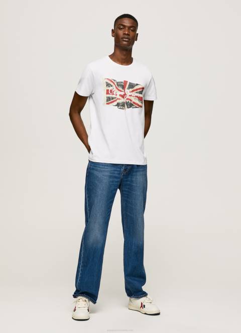 muškarci bijela logotip zastave i majica s vijorećom zastavom Pepe Jeans JZ8H1014