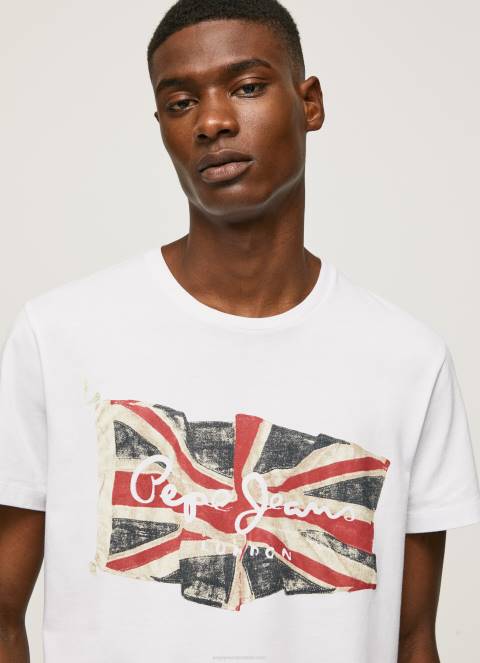 muškarci bijela logotip zastave i majica s vijorećom zastavom Pepe Jeans JZ8H1014