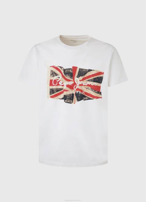 muškarci bijela logotip zastave i majica s vijorećom zastavom Pepe Jeans JZ8H1014