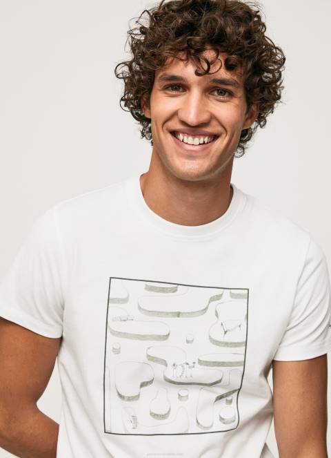 muškarci bijela pamučna grafička majica Pepe Jeans JZ8H940
