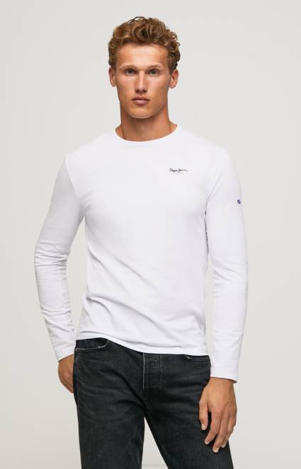 muškarci bijela pamučna majica dugih rukava Pepe Jeans JZ8H1007