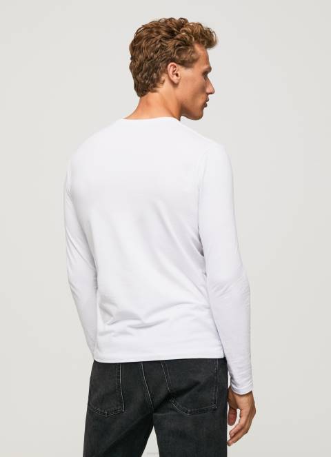 muškarci bijela pamučna majica dugih rukava Pepe Jeans JZ8H1007