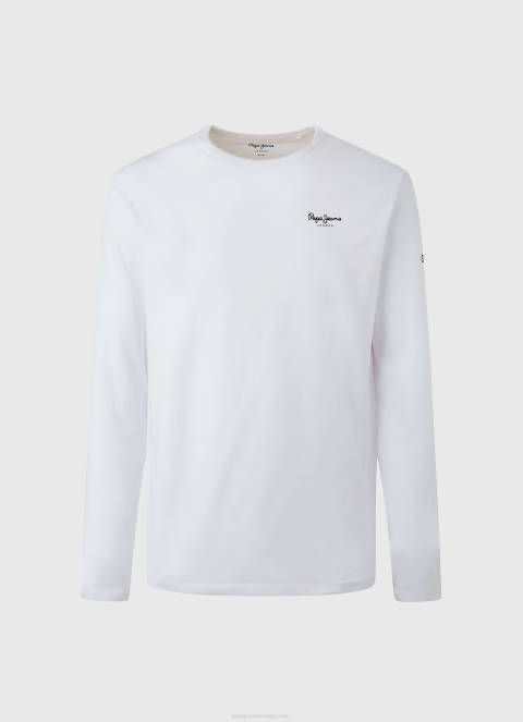 muškarci bijela pamučna majica dugih rukava Pepe Jeans JZ8H1007