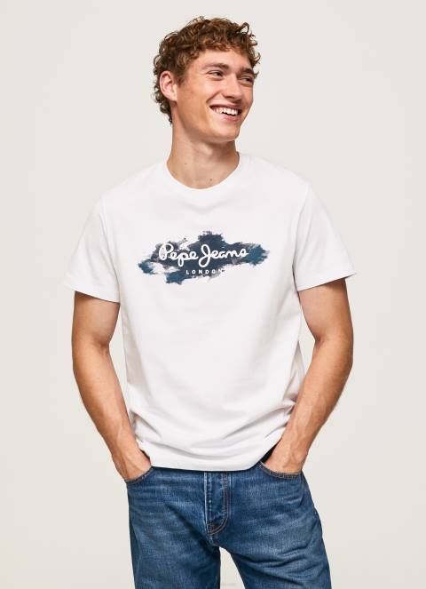 muškarci bijela pamučna majica s logotipom kistova Pepe Jeans JZ8H952