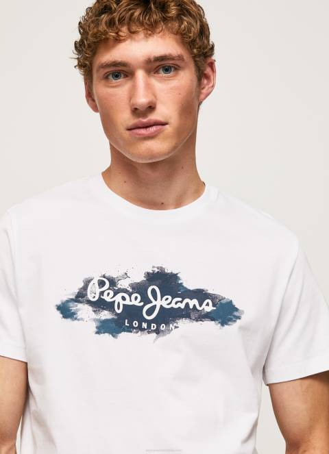 muškarci bijela pamučna majica s logotipom kistova Pepe Jeans JZ8H952