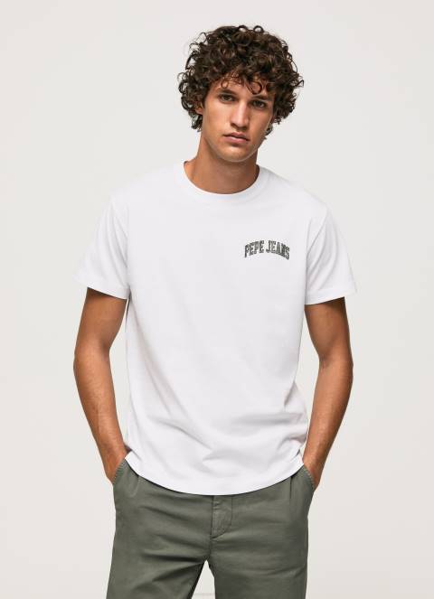muškarci bijela pamučna majica s logotipom visoke gustoće Pepe Jeans JZ8H919