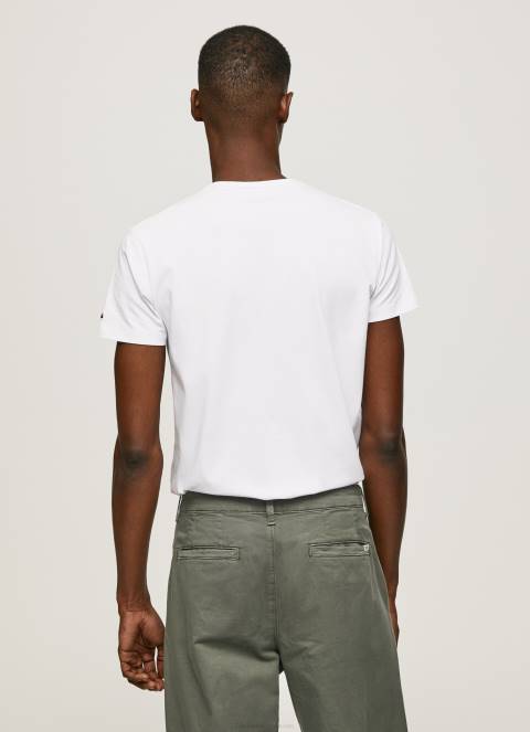 muškarci bijela pamučna majica s otisnutim logotipom Pepe Jeans JZ8H1011