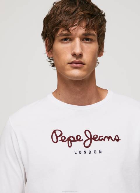 muškarci bijela pamučna majica s otisnutim logotipom Pepe Jeans JZ8H1018