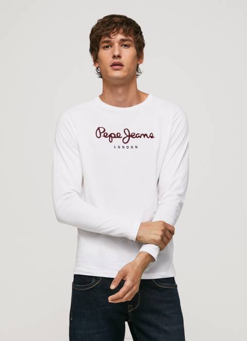 muškarci bijela pamučna majica s otisnutim logotipom Pepe Jeans JZ8H1018
