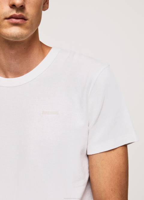 muškarci bijela vafel pletena pamučna majica Pepe Jeans JZ8H960