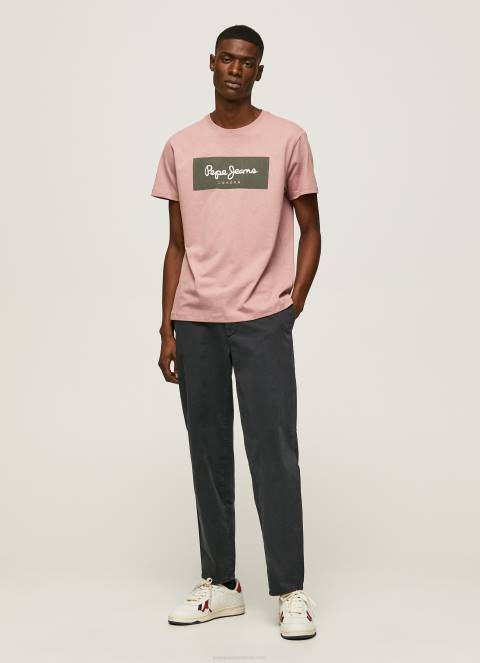 muškarci bjelilo ružičasto pamučna majica s izvezenim logotipom Pepe Jeans JZ8H926