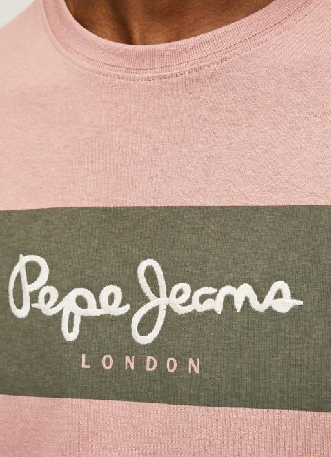 muškarci bjelilo ružičasto pamučna majica s izvezenim logotipom Pepe Jeans JZ8H926