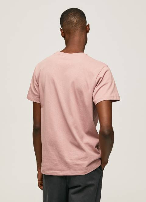 muškarci bjelilo ružičasto pamučna majica s izvezenim logotipom Pepe Jeans JZ8H926