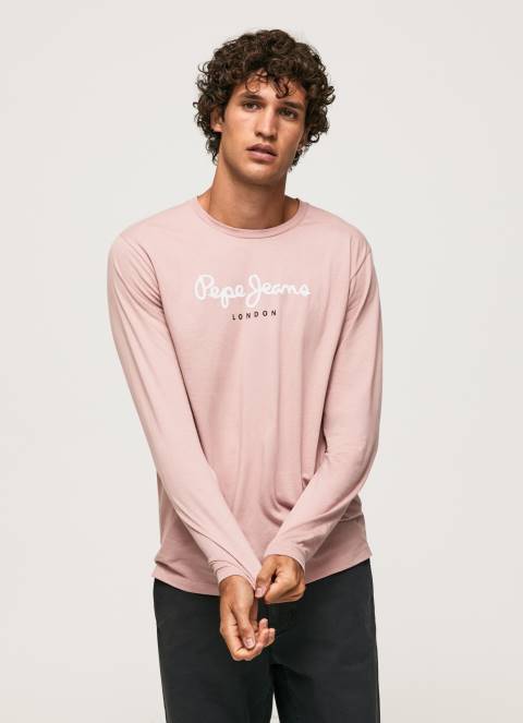 muškarci bjelilo ružičasto pamučna majica s otisnutim logotipom Pepe Jeans JZ8H915