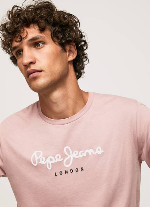 muškarci bjelilo ružičasto pamučna majica s otisnutim logotipom Pepe Jeans JZ8H915