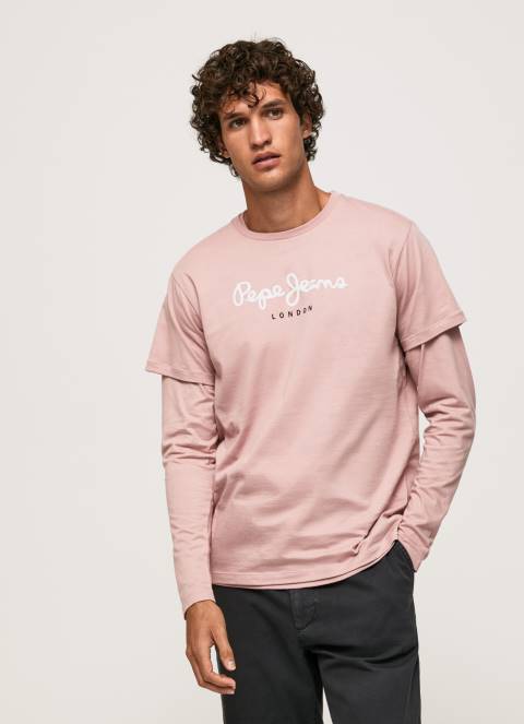 muškarci bjelilo ružičasto pamučna majica s otisnutim logotipom Pepe Jeans JZ8H917