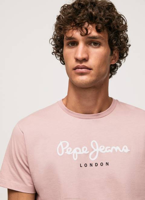 muškarci bjelilo ružičasto pamučna majica s otisnutim logotipom Pepe Jeans JZ8H917