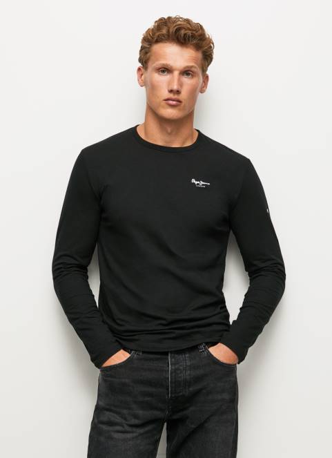 muškarci crno pamučna majica dugih rukava Pepe Jeans JZ8H1008