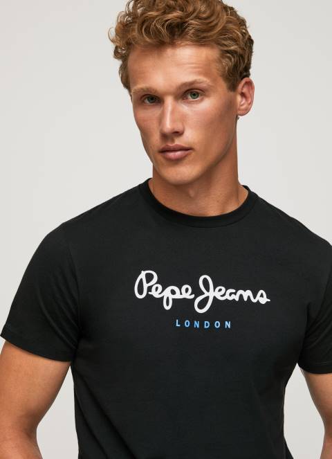 muškarci crno pamučna majica s otisnutim logotipom Pepe Jeans JZ8H1000