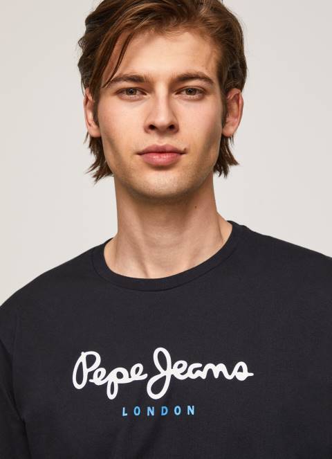 muškarci crno pamučna majica s otisnutim logotipom Pepe Jeans JZ8H1019