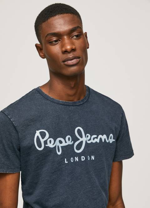 muškarci indigo majica s otisnutim logotipom essentialenim n Pepe Jeans JZ8H1015