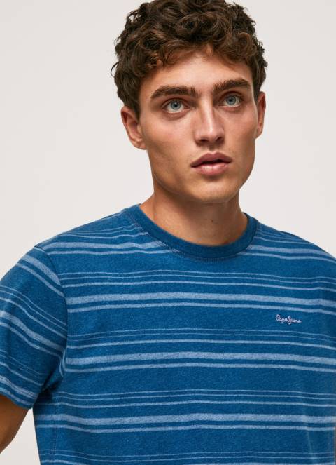 muškarci indigo prugasta pamučna majica s printom Pepe Jeans JZ8H966