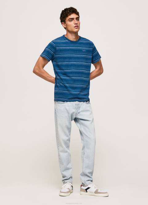 muškarci indigo prugasta pamučna majica s printom Pepe Jeans JZ8H966
