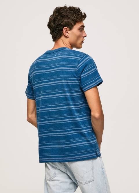muškarci indigo prugasta pamučna majica s printom Pepe Jeans JZ8H966