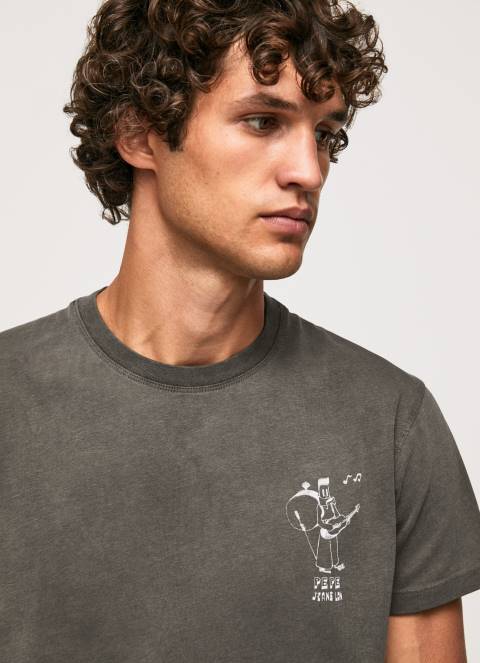 muškarci isprano crno isprana i ofarbana pamučna majica Pepe Jeans JZ8H941