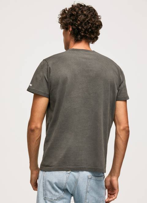 muškarci isprano crno isprana i ofarbana pamučna majica Pepe Jeans JZ8H941