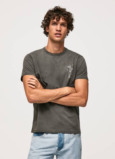 muškarci isprano crno isprana i ofarbana pamučna majica Pepe Jeans JZ8H941