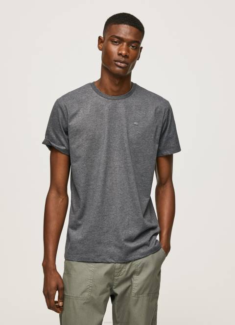 muškarci isprano crno majica s izvezenim logom Pepe Jeans JZ8H976