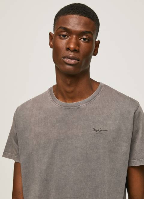 muškarci isprano crno pamučna majica s otisnutim logotipom Pepe Jeans JZ8H927