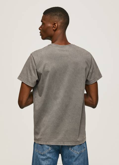 muškarci isprano crno pamučna majica s otisnutim logotipom Pepe Jeans JZ8H927