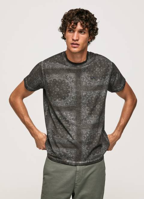 muškarci isprano crno pamučna majica s printom bandana Pepe Jeans JZ8H937