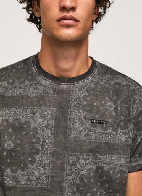 muškarci isprano crno pamučna majica s printom bandana Pepe Jeans JZ8H937