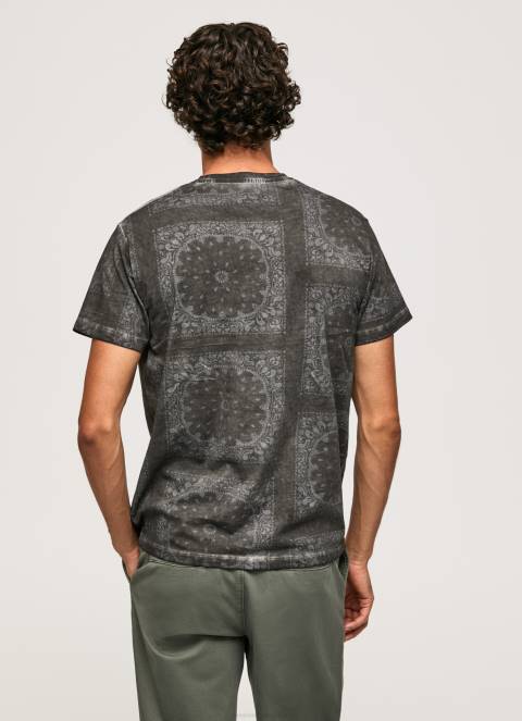muškarci isprano crno pamučna majica s printom bandana Pepe Jeans JZ8H937