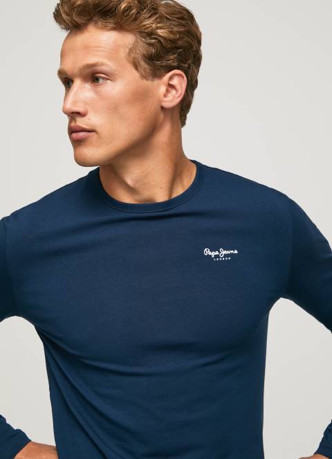 muškarci mornarica pamučna majica dugih rukava Pepe Jeans JZ8H1009