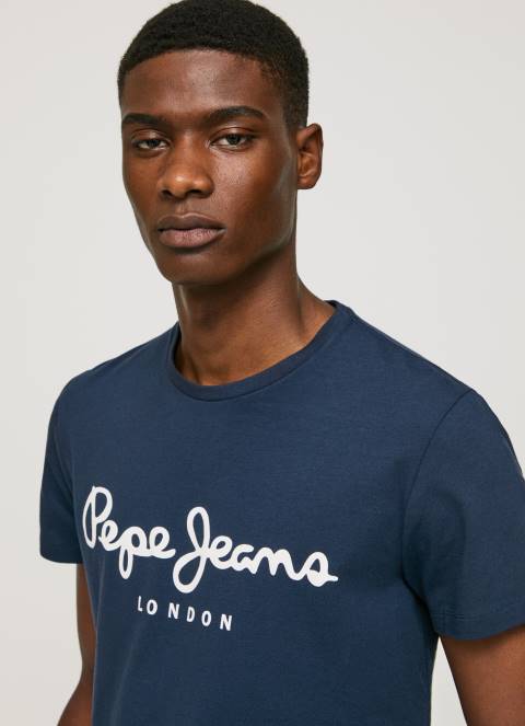muškarci mornarica pamučna majica kratkih rukava Pepe Jeans JZ8H1005