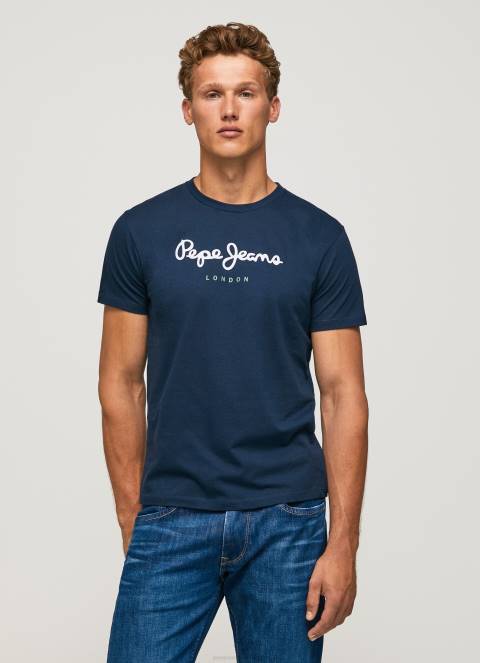 muškarci mornarica pamučna majica s otisnutim logotipom Pepe Jeans JZ8H999