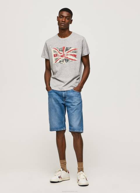 muškarci sivi lapor logotip zastave i majica s vijorećom zastavom Pepe Jeans JZ8H936