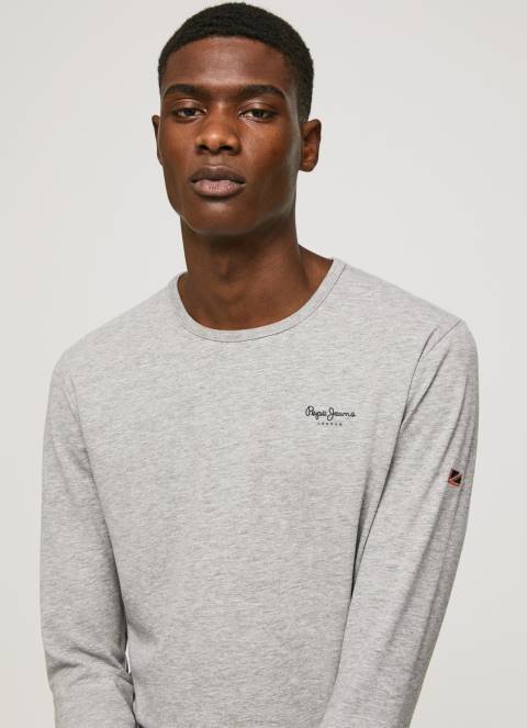 muškarci sivi lapor pamučna majica dugih rukava Pepe Jeans JZ8H1006