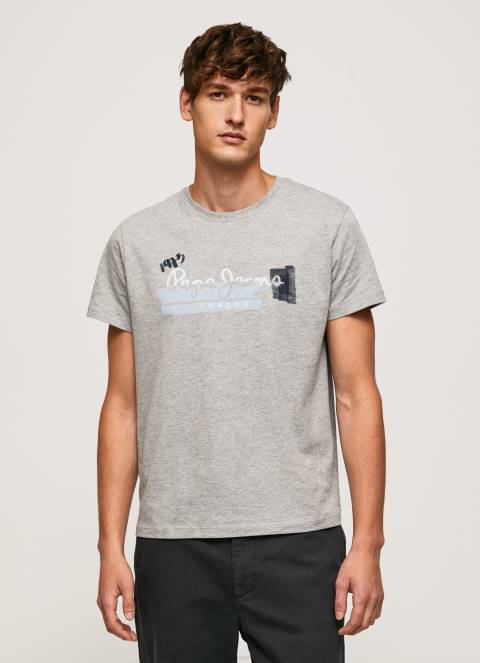 muškarci sivi lapor pamučna majica s logotipom kistova Pepe Jeans JZ8H931