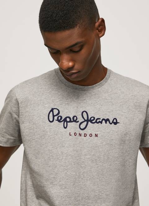 muškarci sivi lapor pamučna majica s otisnutim logotipom Pepe Jeans JZ8H1001