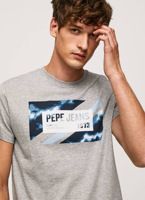 muškarci sivi lapor pamučna majica s printom zastave Pepe Jeans JZ8H957