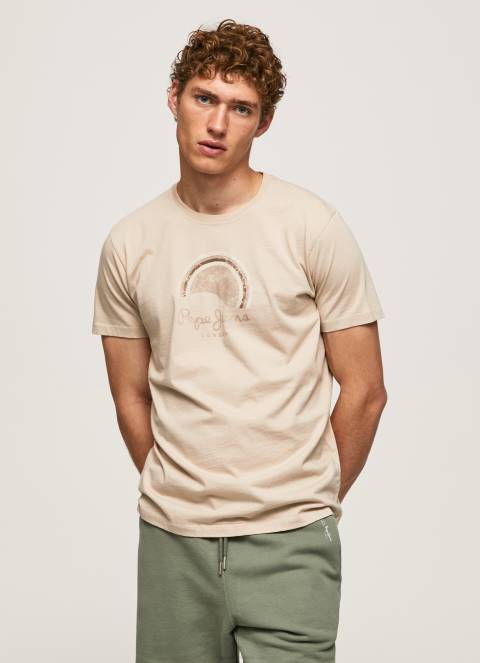 muškarci slad majica s logotipom iznošenog efekta Pepe Jeans JZ8H962