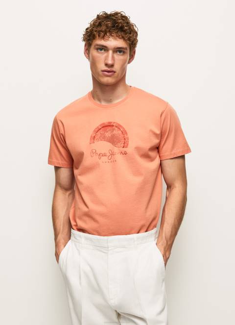 muškarci tikvica naranča majica s logotipom iznošenog efekta Pepe Jeans JZ8H964