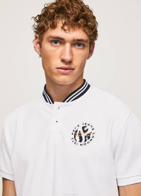 muškarci bijela bejzbol ovratnik pique polo majica Pepe Jeans JZ8H1087